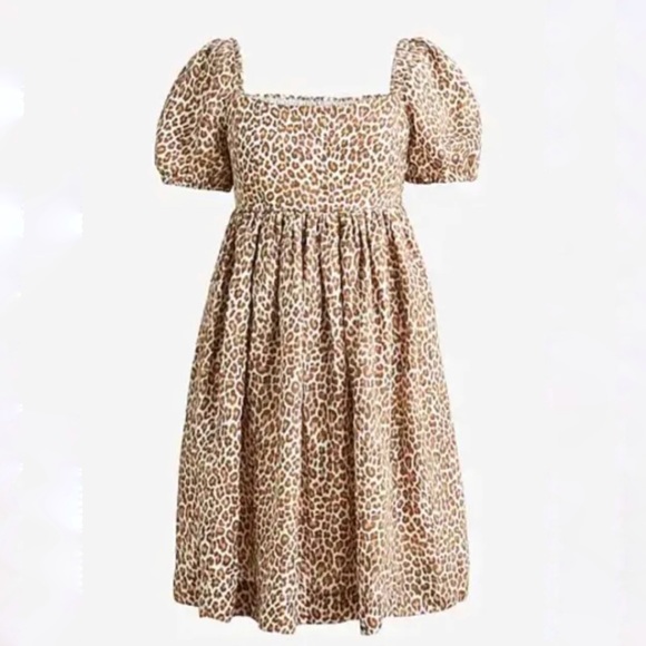 NEW Plus Size J. Crew Dresses | Linen Blend Leopard Puff Sleeve Mini Dress - Picture 2 of 6